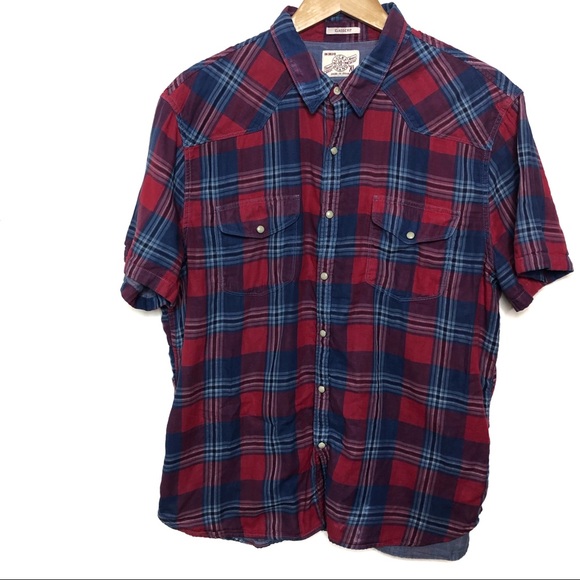 Lucky Brand Other - Lucky Brand Snap Button Red And Blue Plaid Top